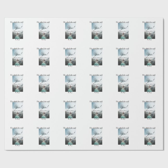 He asked she said yes engagement photo name stylis wrapping paper (Flat)