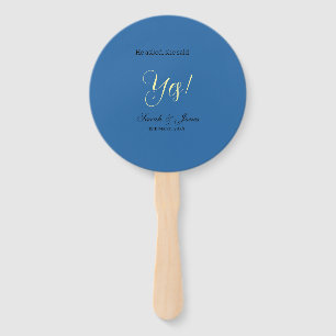 He asked she said yes engagement simple blue yello hand fan