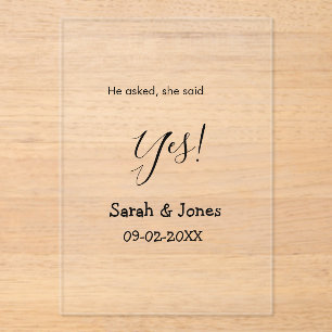 He asked she said yes engagement simple minimal  acrylic invitations