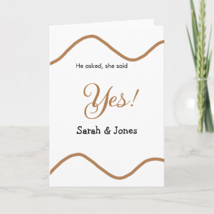 He asked she said yes engagement simple minimal  card