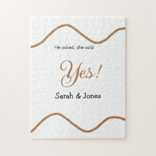 He asked she said yes engagement simple minimal jigsaw puzzle