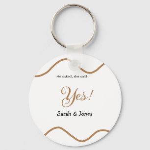 He asked she said yes engagement simple minimal  keychain