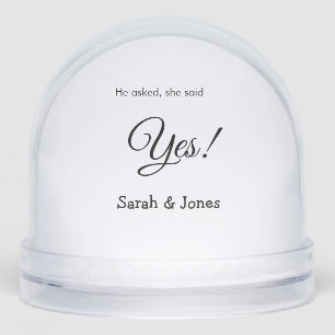He asked she said yes engagement simple minimal  snowglobe