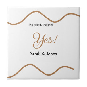 He asked she said yes engagement simple minimal tile
