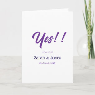 He asked she said yes engagement simple purple bol card