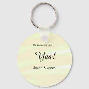 He asked she said yes engagement yellow pastel  keychain