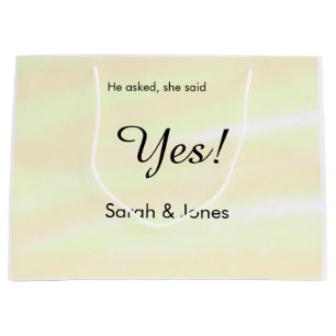 He asked she said yes engagement yellow pastel  large gift bag