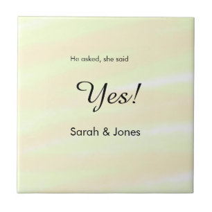 He asked she said yes engagement yellow pastel tile