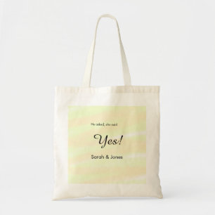 He asked she said yes engagement yellow pastel tote bag