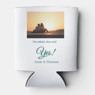 He asked she said yes photo engaged blue green can cooler