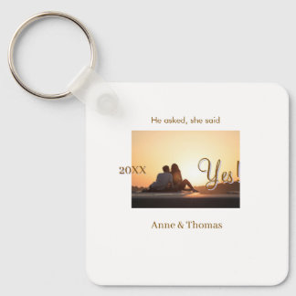 He asked she said yes photo engaged Brown purple n Keychain