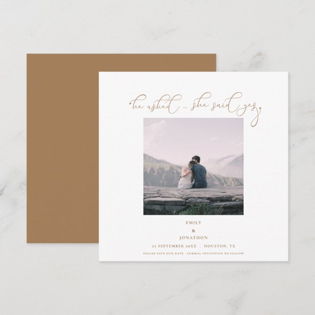 He asked she said yes Photo Script Gold Save The Date (Front/Back)