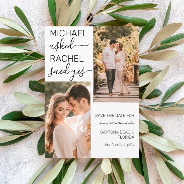 He Asked She Said Yes White Black Photo Wedding Save The Date (Creator Uploaded)