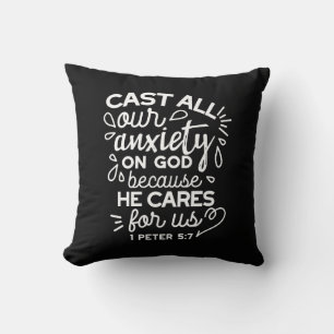 He Cares for You – Encouraging Christian Quote Throw Pillow