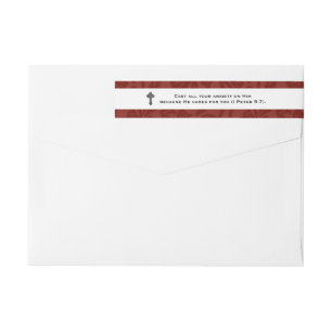 He Cares for You Scripture Personalized Red Trim Wrap Around Label