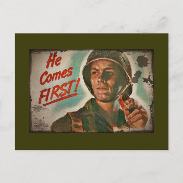 He Comes First WWII Food Rationing Postcard (Front)