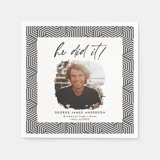 He did it charcoal geometric photo graduation  nap napkin (Front)