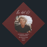 He did it geometric photo burgundy elegant graduation cap topper<br><div class="desc">He did it! Geometric photo typography graduation hat topper. Featuring stunning script text and textured effect photograph. Burgundy collar can be customised.</div>