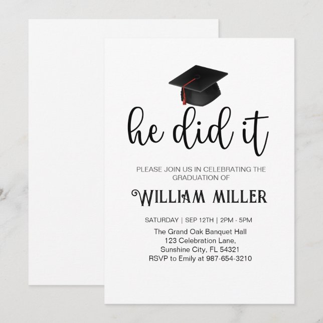 He Did It Graduation Class of 2025,Minimal grad Invitation (Front/Back)