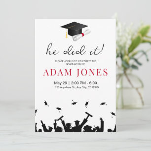 He Did It Graduation Invitation, Minimalist Senior Invitation