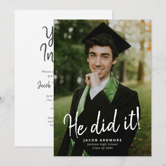 He Did It! Graduation Photo Invitation (Front/Back)