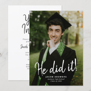 He Did It! Graduation Photo Invitation