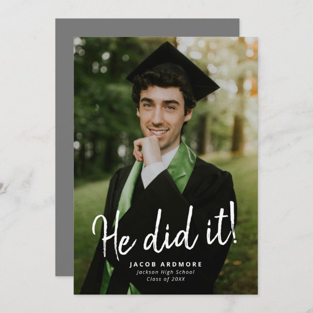 He Did It! Graduation Photo Invitation (Front/Back)