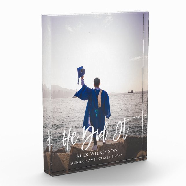 He Did It Modern Script Graduation Photo Block (Creator Uploaded)