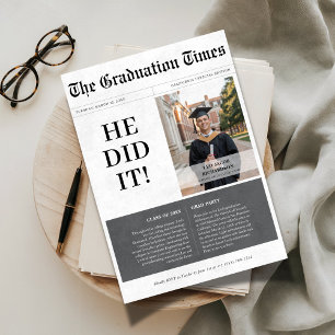 He Did It Unique Newspaper 2025 Graduation Photo Invitation