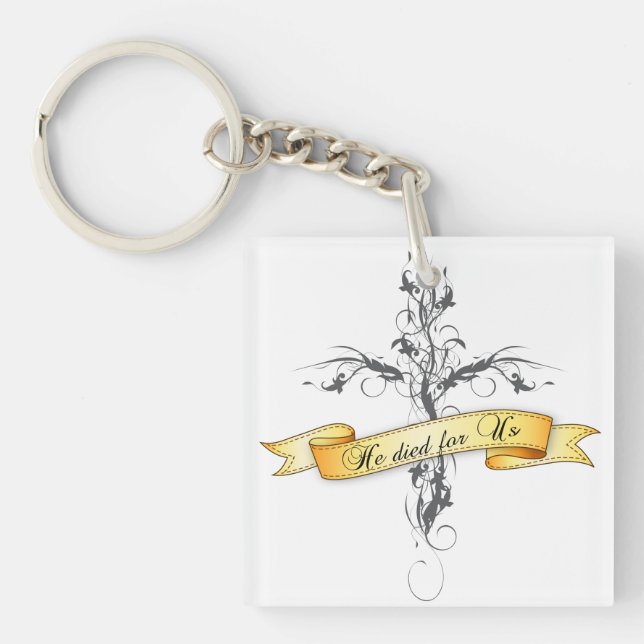 He Died for Us Floral Cross Keychain (Front)