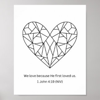 He First Loved Us Mosaic Heart Colouring Page Poster