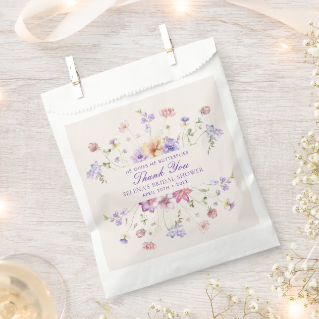 He Gives Me Butterfles Purple Bridal Shower Favour Bag (Clipped)