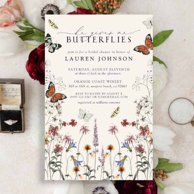 He Gives Me Butterflies Boho Bridal Shower Invitation (Creator Uploaded)