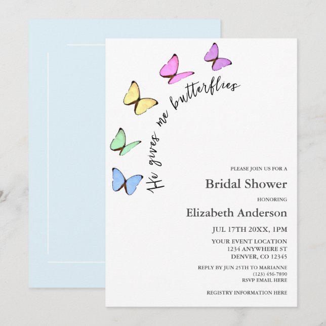 He Gives Me Butterflies Bridal Shower Invitation (Front/Back)