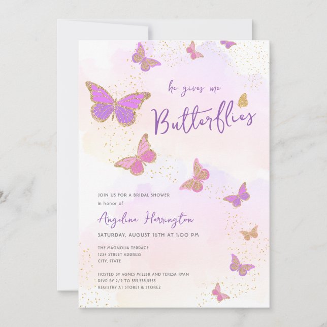 He Gives Me Butterflies Bridal Shower Invitation (Front)