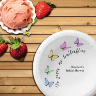 He Gives Me Butterflies Bridal Shower Paper Plate