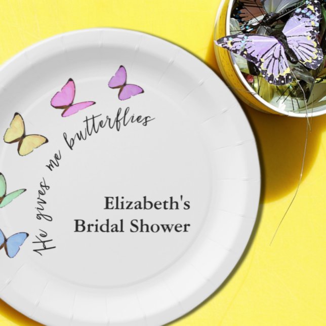 He Gives Me Butterflies Bridal Shower Paper Plate (Creator Uploaded)