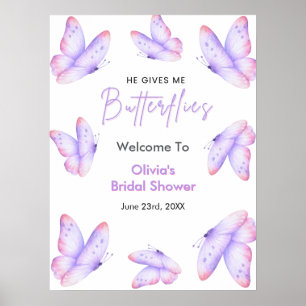 He Gives Me Butterflies Bridal Shower Welcome Poster