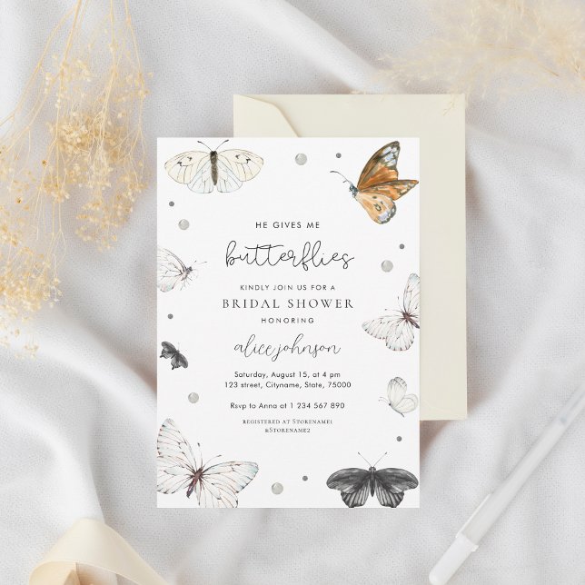 He Gives Me Butterflies Delicate Bridal Shower Invitation (Creator Uploaded)