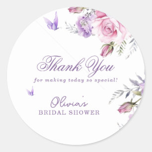He Gives Me Butterflies Dusty Purple Bridal Shower Classic Round Sticker