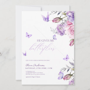 He Gives Me Butterflies Dusty Purple Bridal Shower Invitation