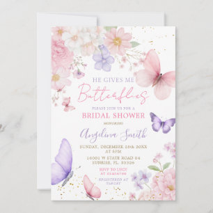 He Gives Me Butterflies Floral Bridal Shower Invitation