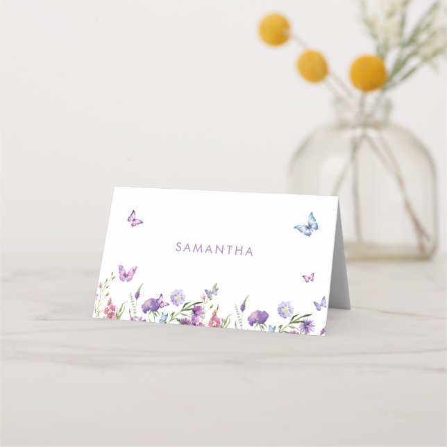 He Gives Me Butterflies Floral Bridal Shower Place Card (Front)