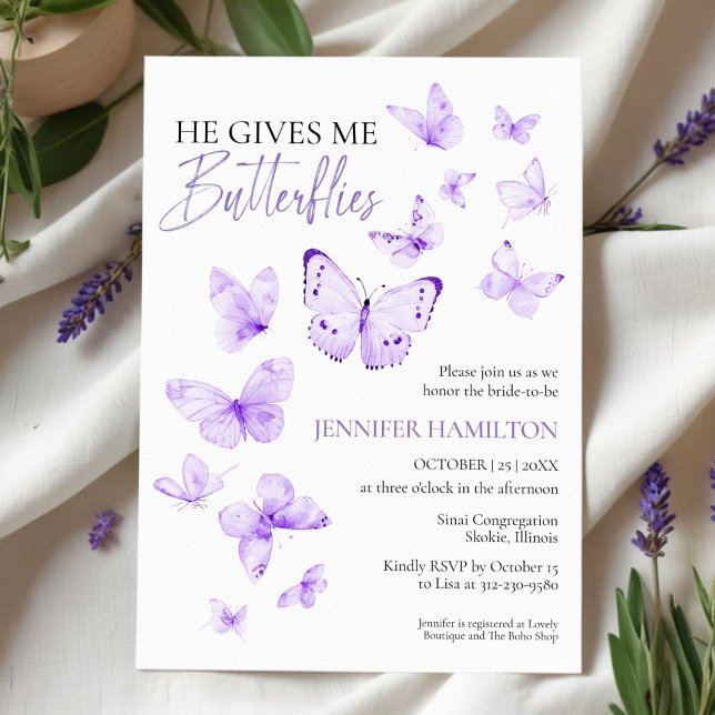 He Gives Me Butterflies Lavender Bridal Shower  Invitation (Creator Uploaded)
