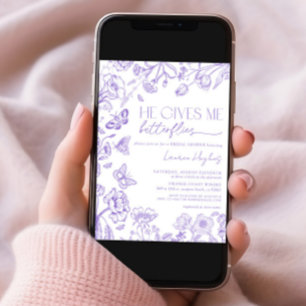 He Gives Me Butterflies Lavender Vintage Shower Invitation