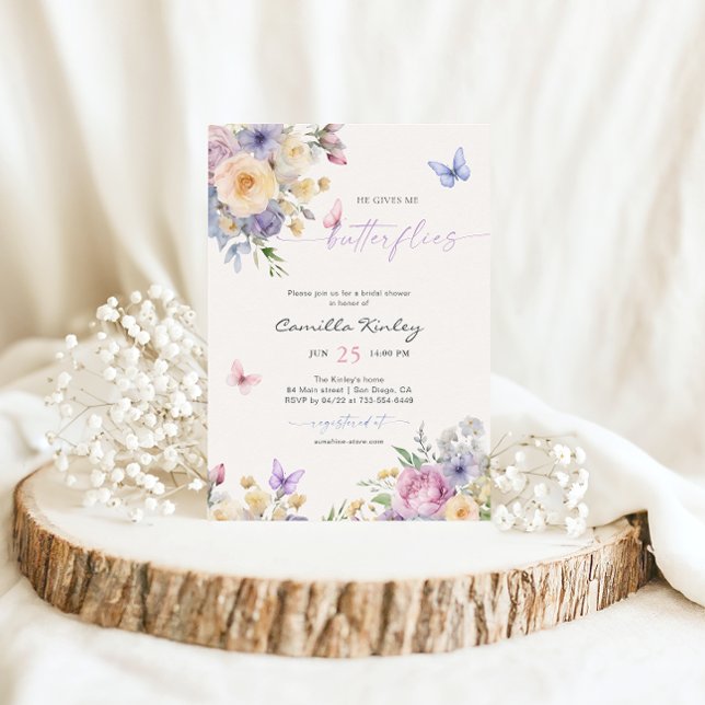 He Gives Me Butterflies Pastel Bridal Shower Invitation (Creator Uploaded)