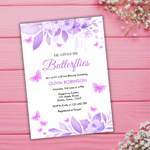 He Gives Me Butterflies Purple Bridal Shower Invitation