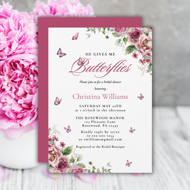 He Gives Me Butterflies Watercolor Bridal Shower Invitation (Creator Uploaded)