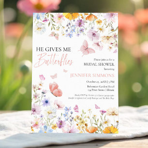 He Gives Me Butterflies Wildflower Bridal Shower Invitation