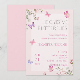He Gives Me Butterflies Wildflower Bridal Shower  Invitation
